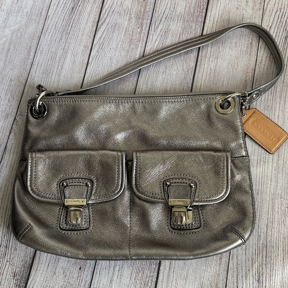 COACH Poppy Silver Metallic Shoulder Bag Purse